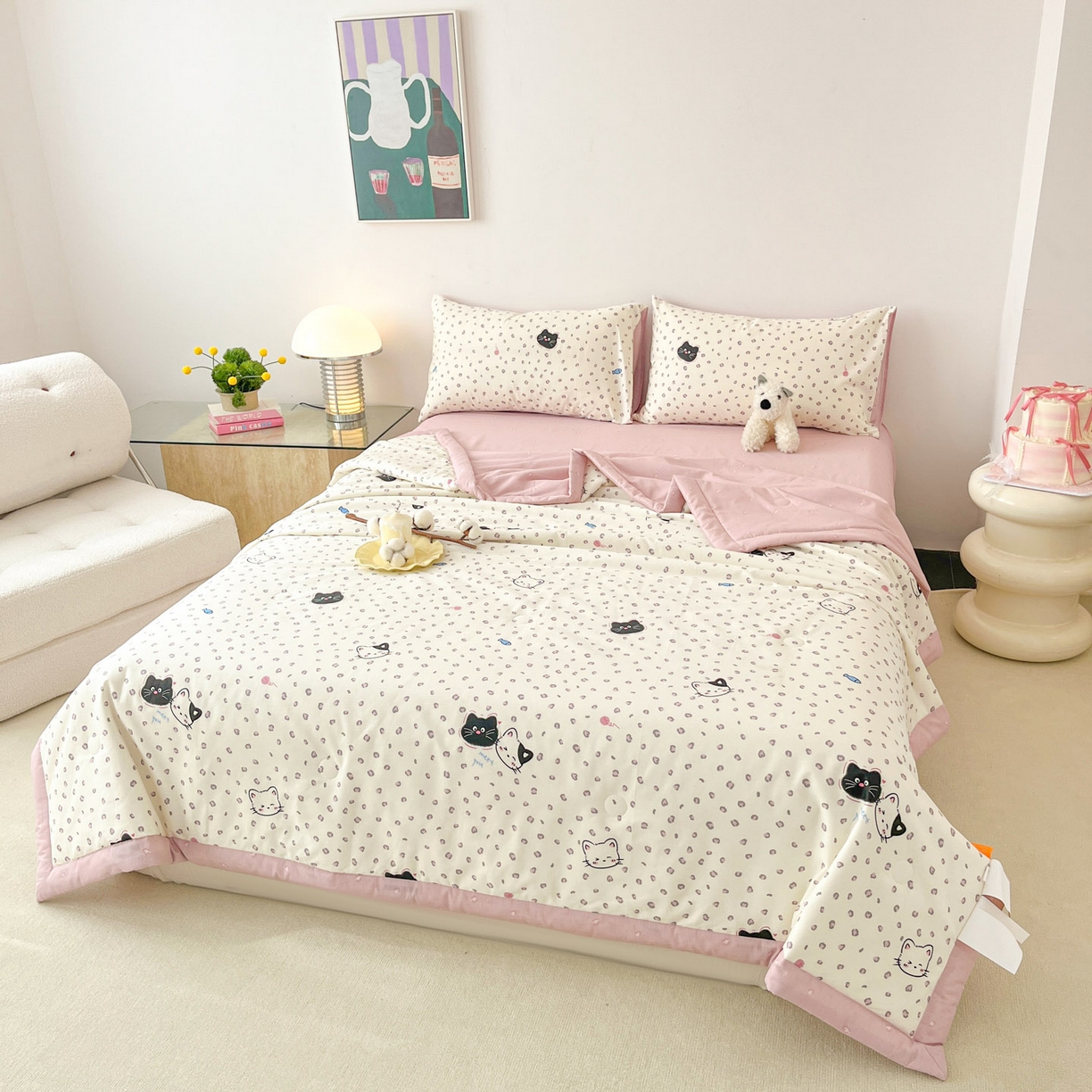 91家纺网 家纺一手货源 找家纺 一加一 2026新款全棉新疆棉花夏被夏凉被空调被四件套-棉语清夏 甜蜜伙伴