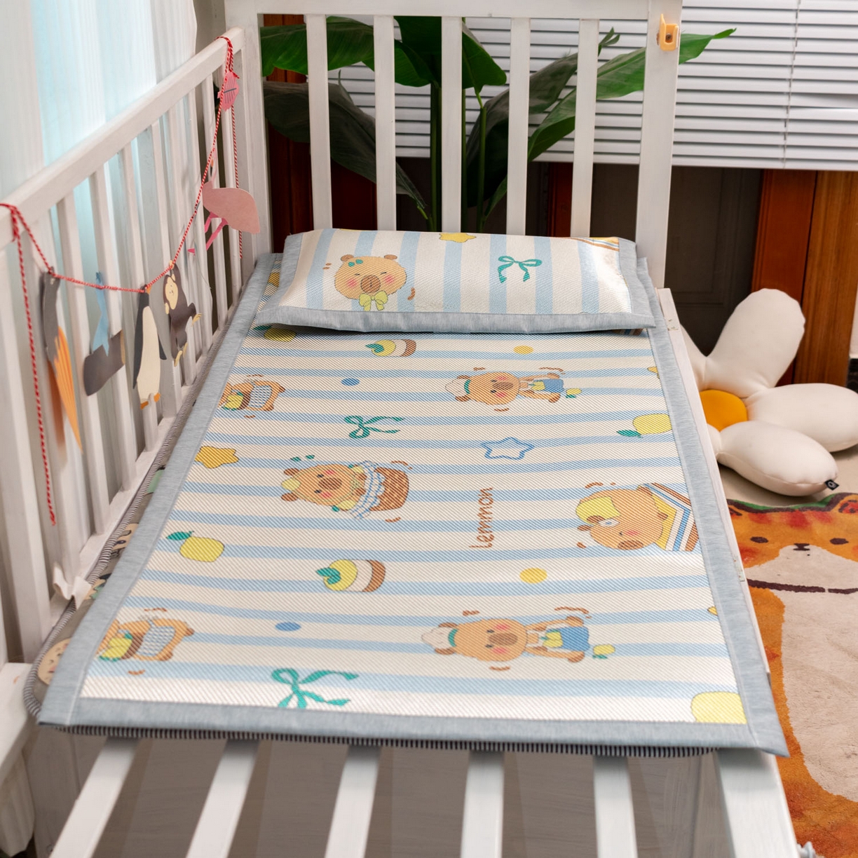 欣宜家纺 2026新款A类宽边儿童冰藤席 卡皮巴拉【横条】