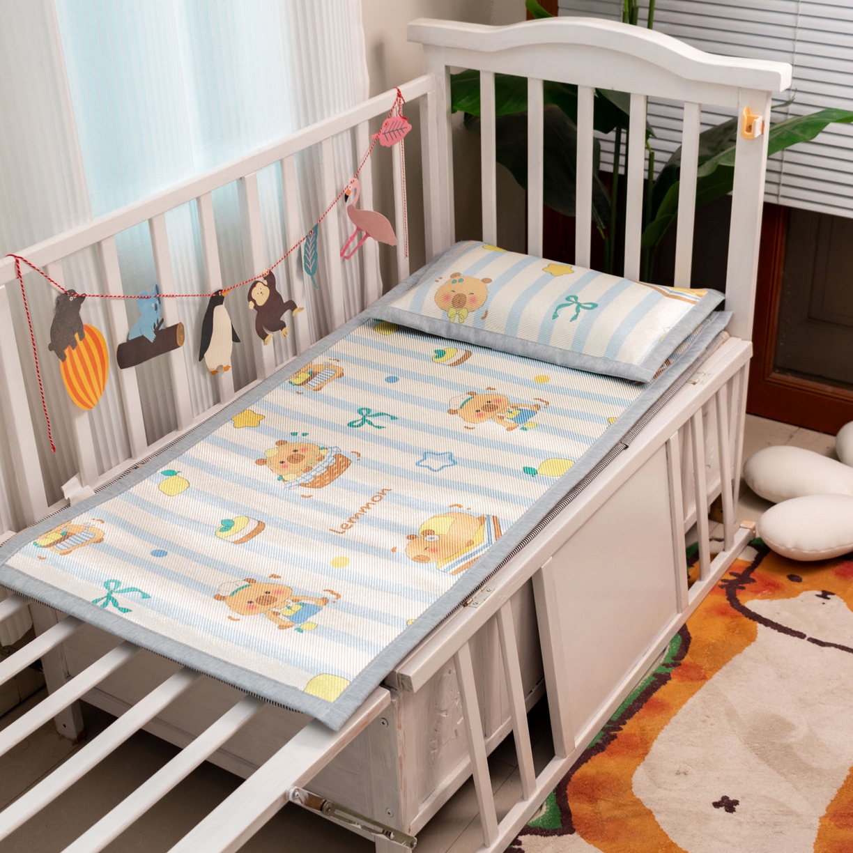 91家纺网 家纺一手货源 找家纺 欣宜家纺 2026新款A类宽边儿童冰藤席 卡皮巴拉【横条】