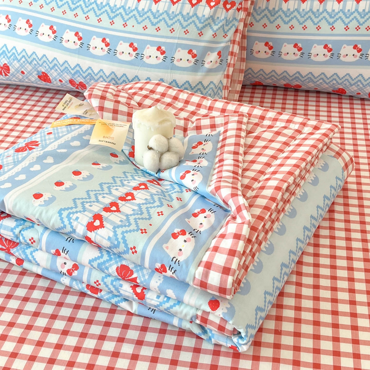 一加一 2026新款全棉新疆棉花夏被夏凉被空调被四件套-棉语清夏 甜心猫咪