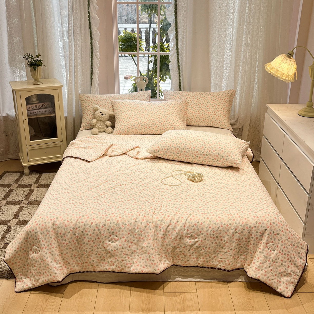 91家纺网 家纺一手货源 找家纺 一加一 2026新款全棉双层纱印花小花边大豆夏被夏凉被空调被-花纱眠夏 彩蝶