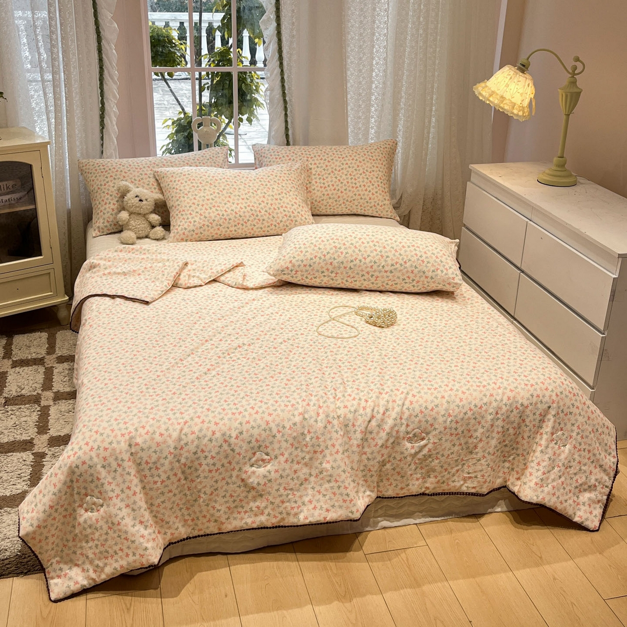 91家纺网 家纺一手货源 找家纺 一加一 2026新款全棉双层纱印花小花边大豆夏被夏凉被空调被-花纱眠夏 彩蝶