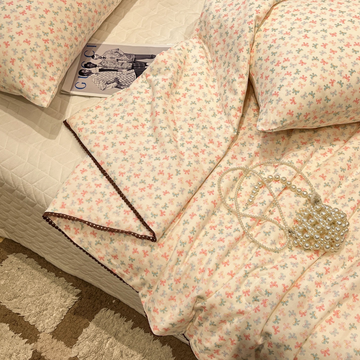 91家纺网 家纺一手货源 找家纺 一加一 2026新款全棉双层纱印花小花边大豆夏被夏凉被空调被-花纱眠夏 彩蝶