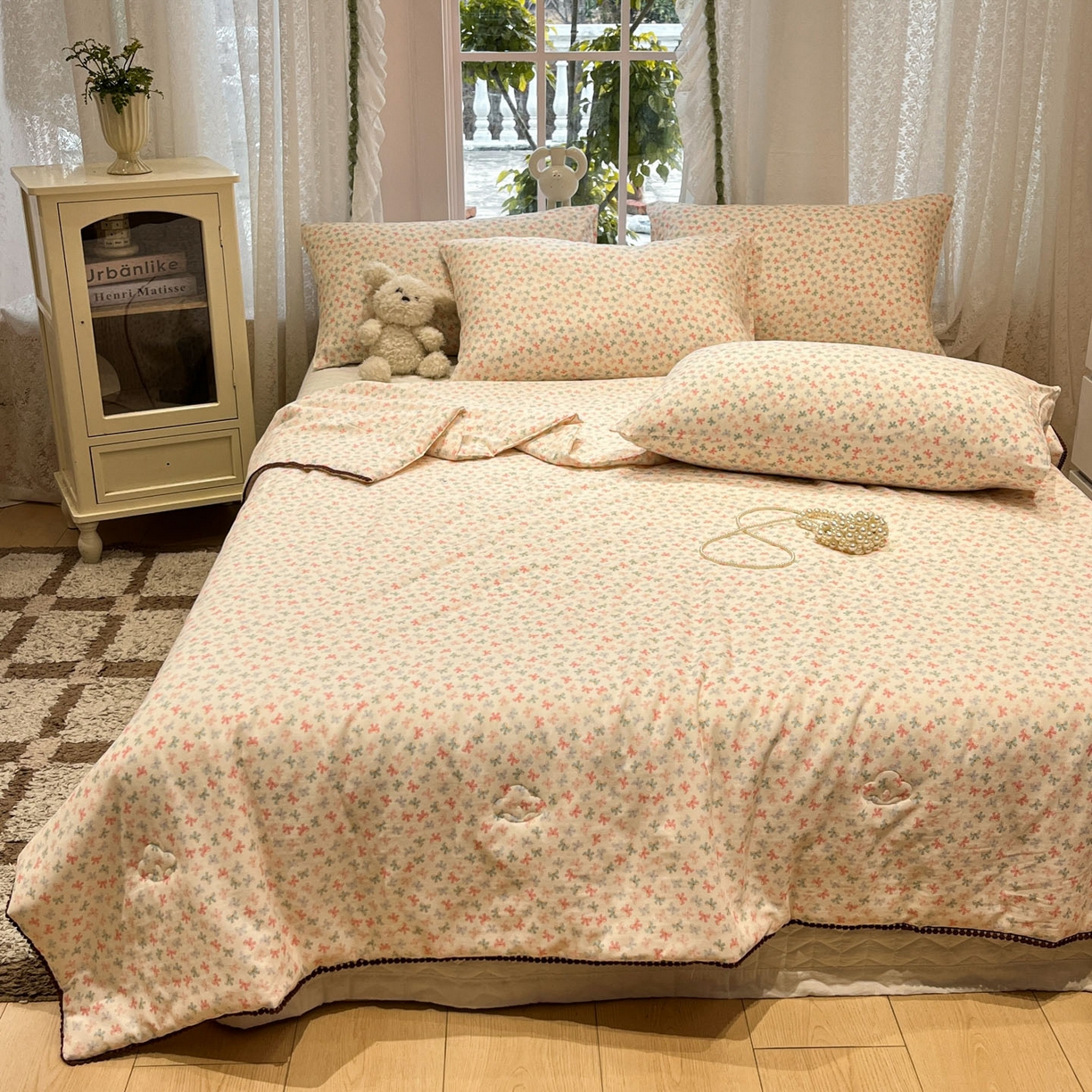 91家纺网 家纺一手货源 找家纺 一加一 2026新款全棉双层纱印花小花边大豆夏被夏凉被空调被-花纱眠夏 彩蝶