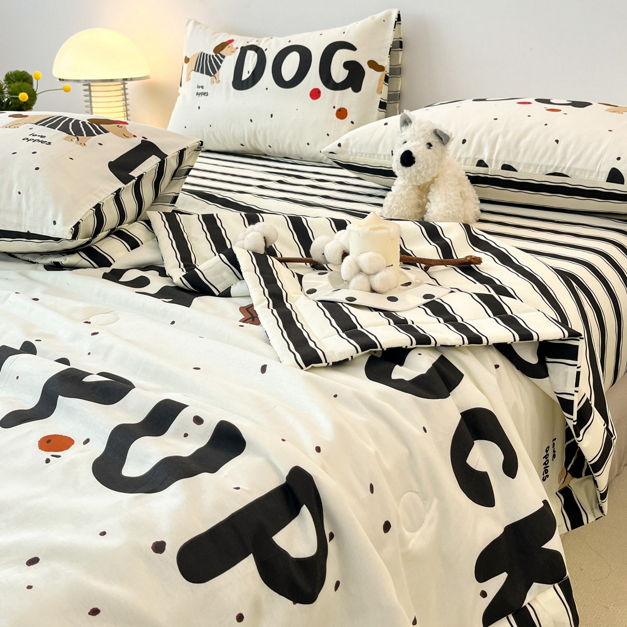 91家纺网 家纺一手货源 找家纺 一加一 2026新款全棉新疆棉花夏被夏凉被空调被四件套-棉语清夏 汪汪曲