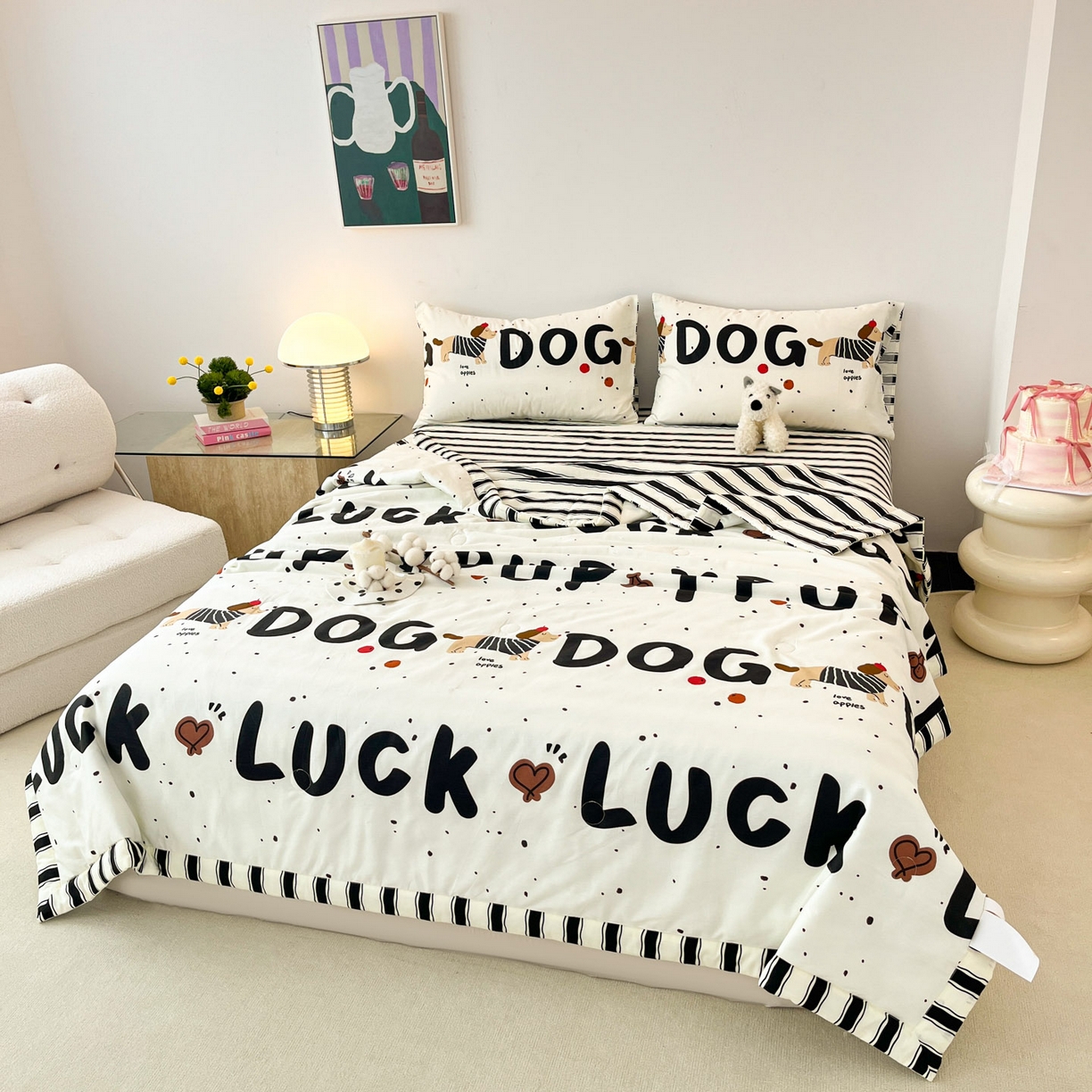 91家纺网 家纺一手货源 找家纺 一加一 2026新款全棉新疆棉花夏被夏凉被空调被四件套-棉语清夏 汪汪曲