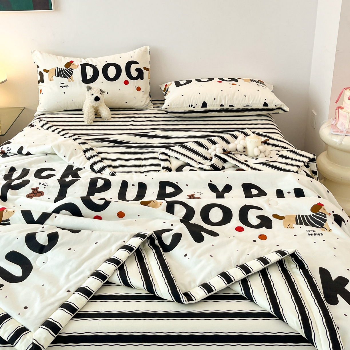 91家纺网 家纺一手货源 找家纺 一加一 2026新款全棉新疆棉花夏被夏凉被空调被四件套-棉语清夏 汪汪曲