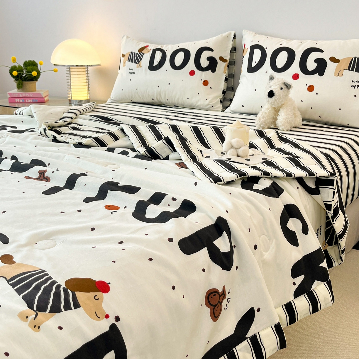 91家纺网 家纺一手货源 找家纺 一加一 2026新款全棉新疆棉花夏被夏凉被空调被四件套-棉语清夏 汪汪曲