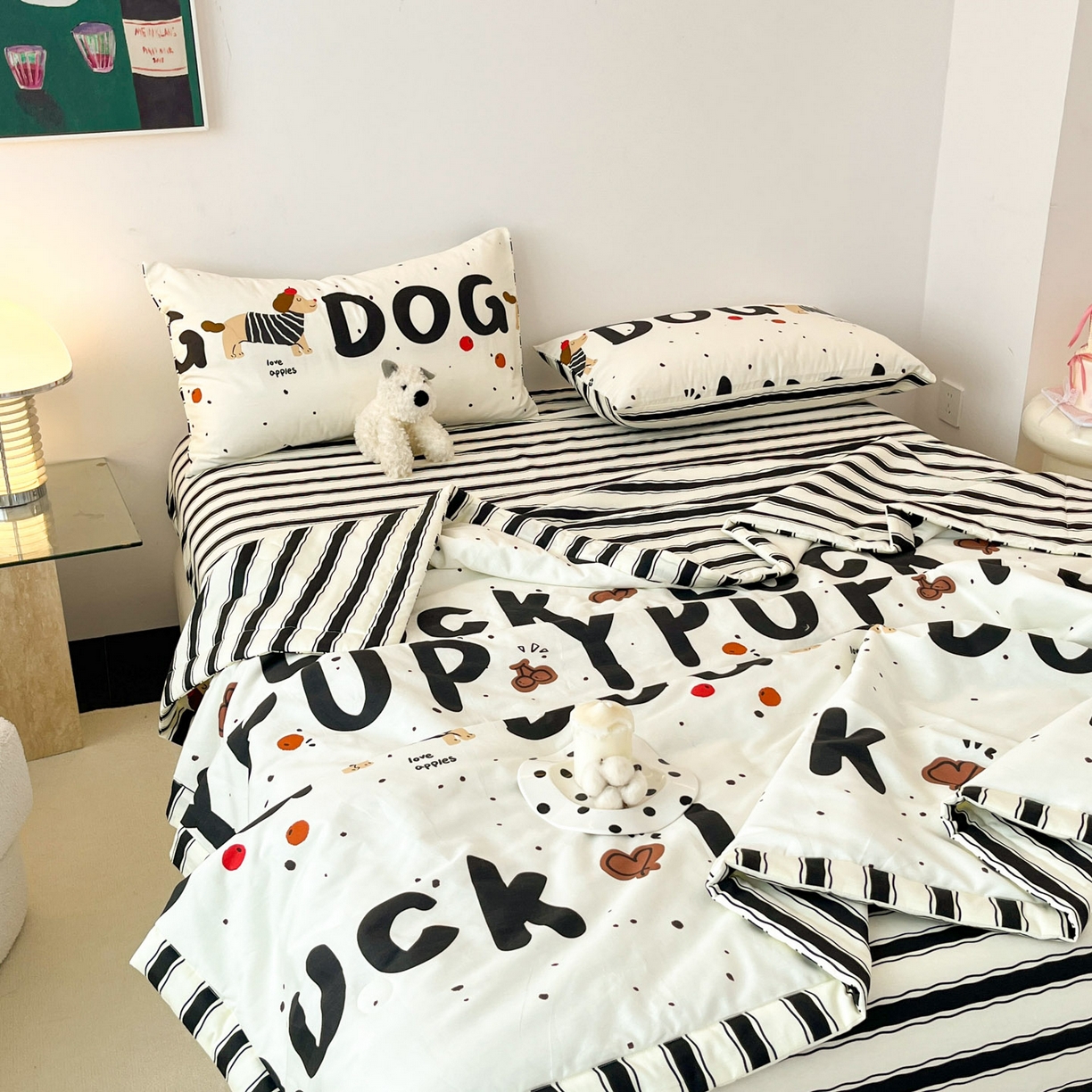 91家纺网 家纺一手货源 找家纺 一加一 2026新款全棉新疆棉花夏被夏凉被空调被四件套-棉语清夏 汪汪曲