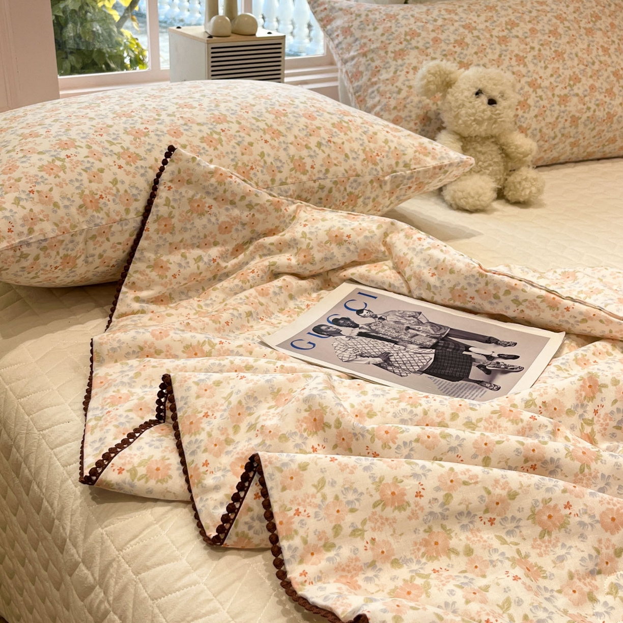 91家纺网 家纺一手货源 找家纺 一加一 2026新款全棉双层纱印花小花边大豆夏被夏凉被空调被-花纱眠夏 灿若繁花