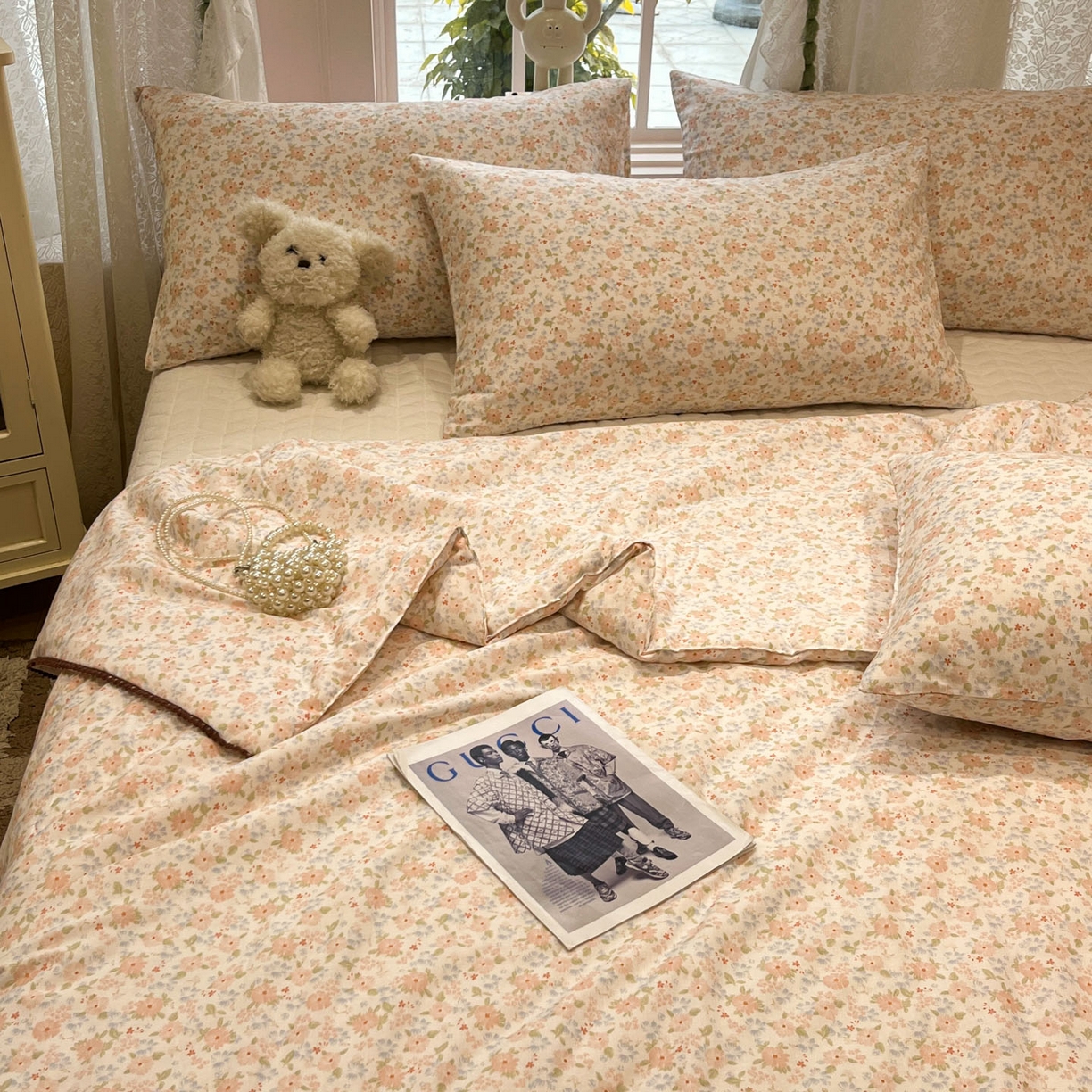 91家纺网 家纺一手货源 找家纺 一加一 2026新款全棉双层纱印花小花边大豆夏被夏凉被空调被-花纱眠夏 灿若繁花