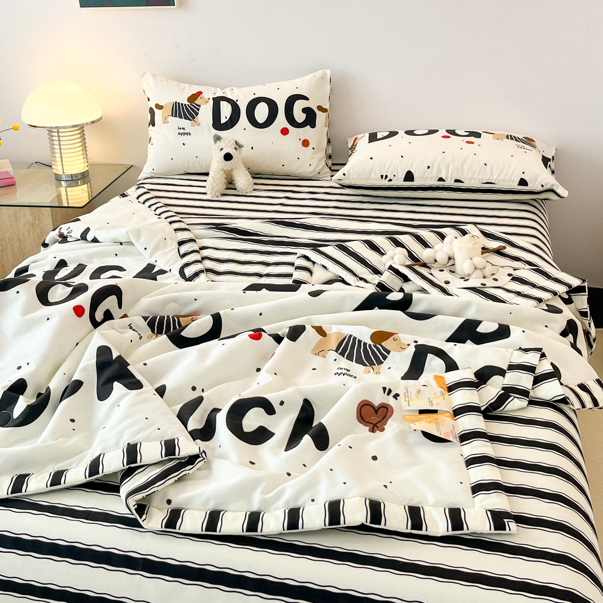 91家纺网 家纺一手货源 找家纺 一加一 2026新款全棉新疆棉花夏被夏凉被空调被四件套-棉语清夏 汪汪曲