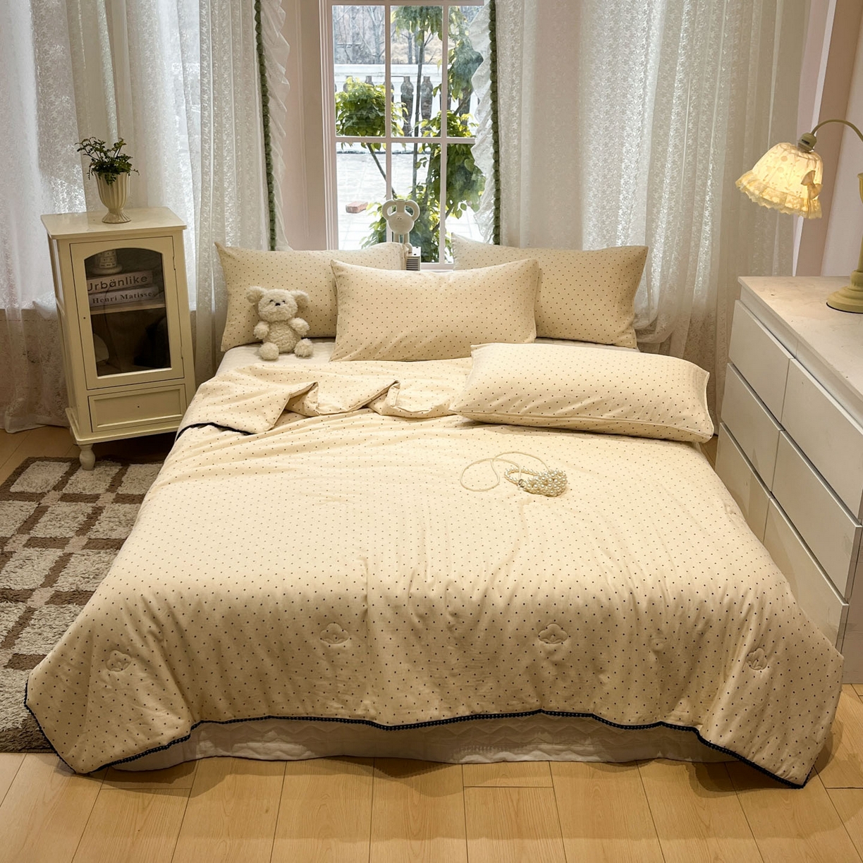 91家纺网 家纺一手货源 找家纺 一加一 2026新款全棉双层纱印花小花边大豆夏被夏凉被空调被-花纱眠夏 赫本