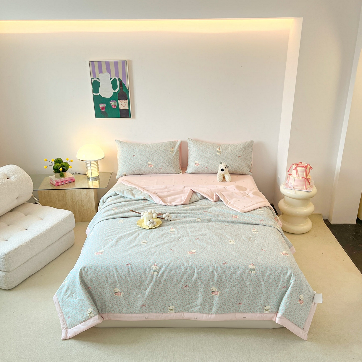 91家纺网 家纺一手货源 找家纺 一加一 2026新款全棉新疆棉花夏被夏凉被空调被四件套-棉语清夏 小狗日记