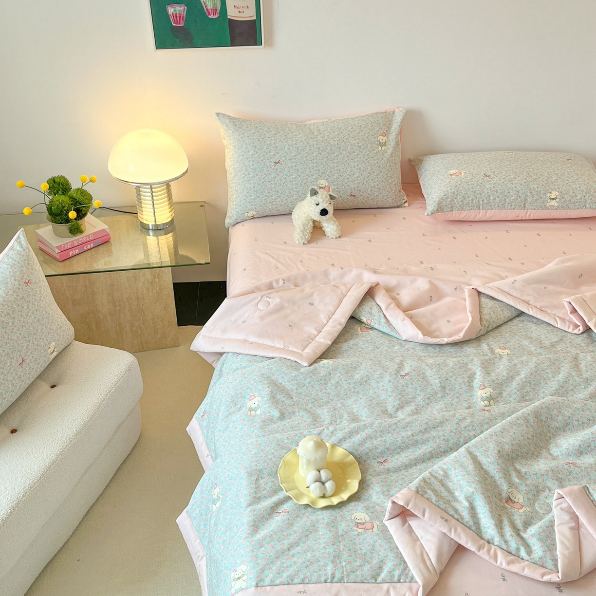 91家纺网 家纺一手货源 找家纺 一加一 2026新款全棉新疆棉花夏被夏凉被空调被四件套-棉语清夏 小狗日记