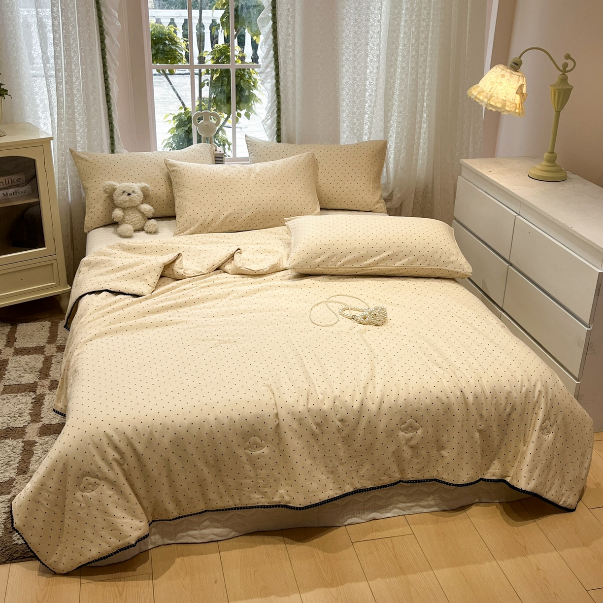 91家纺网 家纺一手货源 找家纺 一加一 2026新款全棉双层纱印花小花边大豆夏被夏凉被空调被-花纱眠夏 赫本