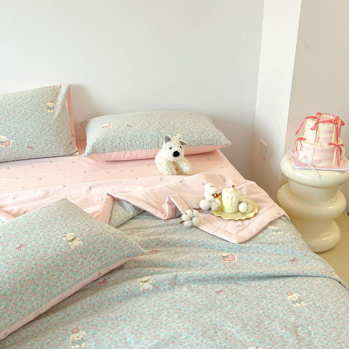 91家纺网 家纺一手货源 找家纺 一加一 2026新款全棉新疆棉花夏被夏凉被空调被四件套-棉语清夏 小狗日记