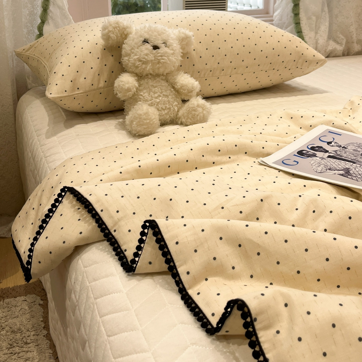 91家纺网 家纺一手货源 找家纺 一加一 2026新款全棉双层纱印花小花边大豆夏被夏凉被空调被-花纱眠夏 赫本