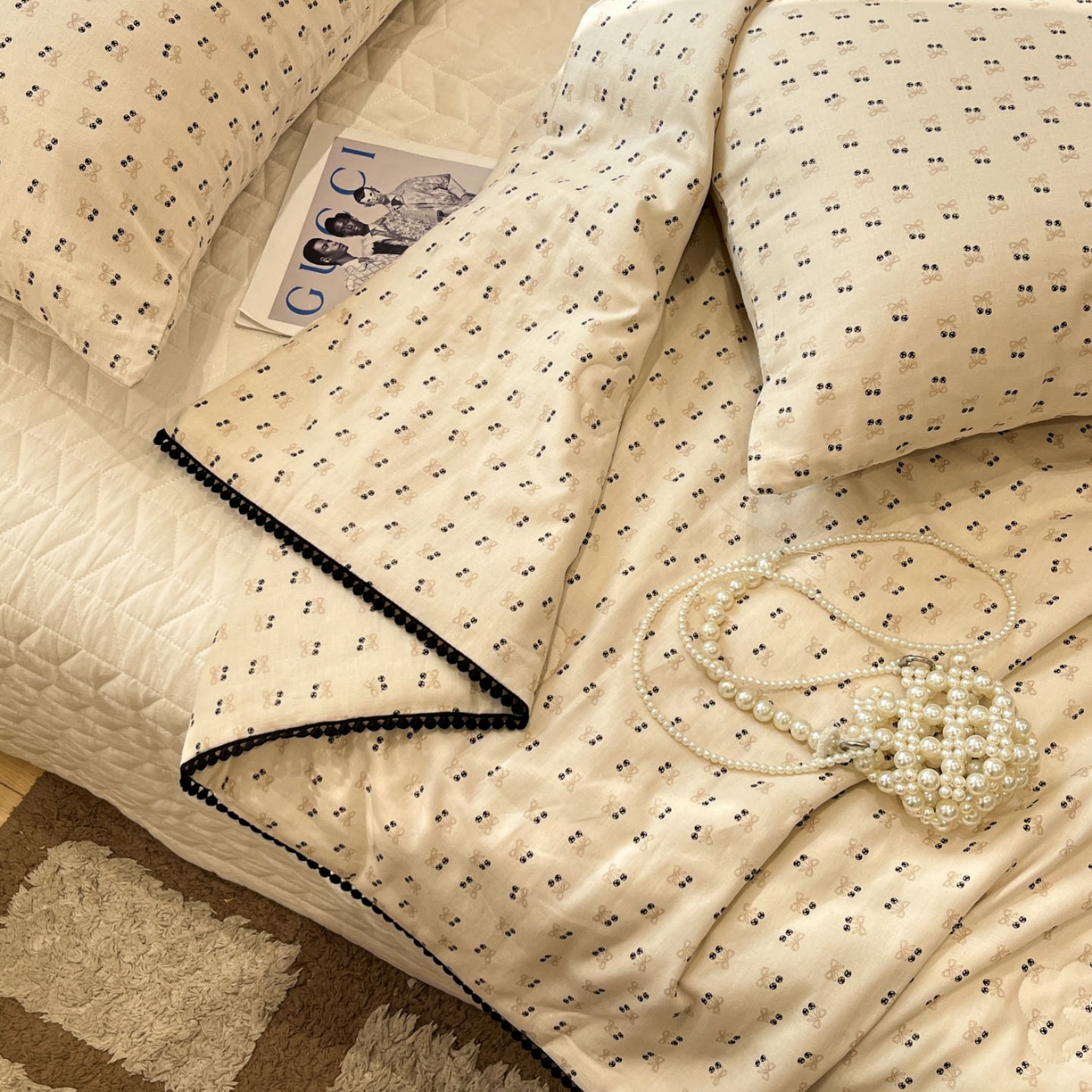 91家纺网 家纺一手货源 找家纺 一加一 2026新款全棉双层纱印花小花边大豆夏被夏凉被空调被-花纱眠夏 焦糖樱桃