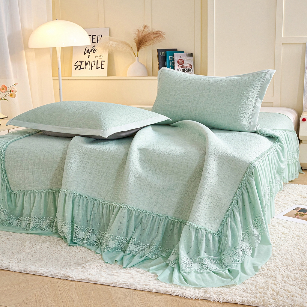 91家纺网 家纺一手货源 找家纺 青雅席业 2026新款A类凉感豆豆席凉席席子-床裙款 床裙款-唯美-绿