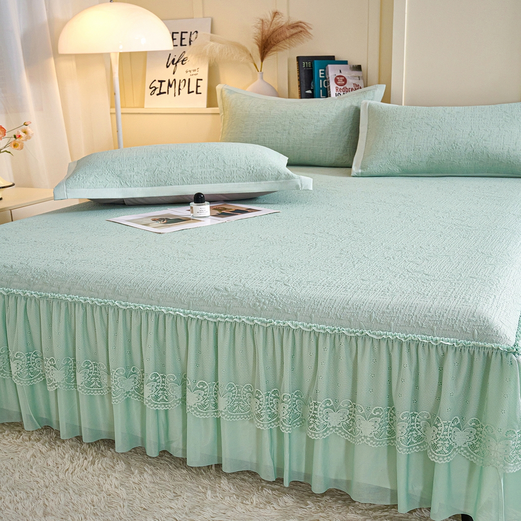 91家纺网 家纺一手货源 找家纺 青雅席业 2026新款A类凉感豆豆席凉席席子-床裙款 床裙款-唯美-绿