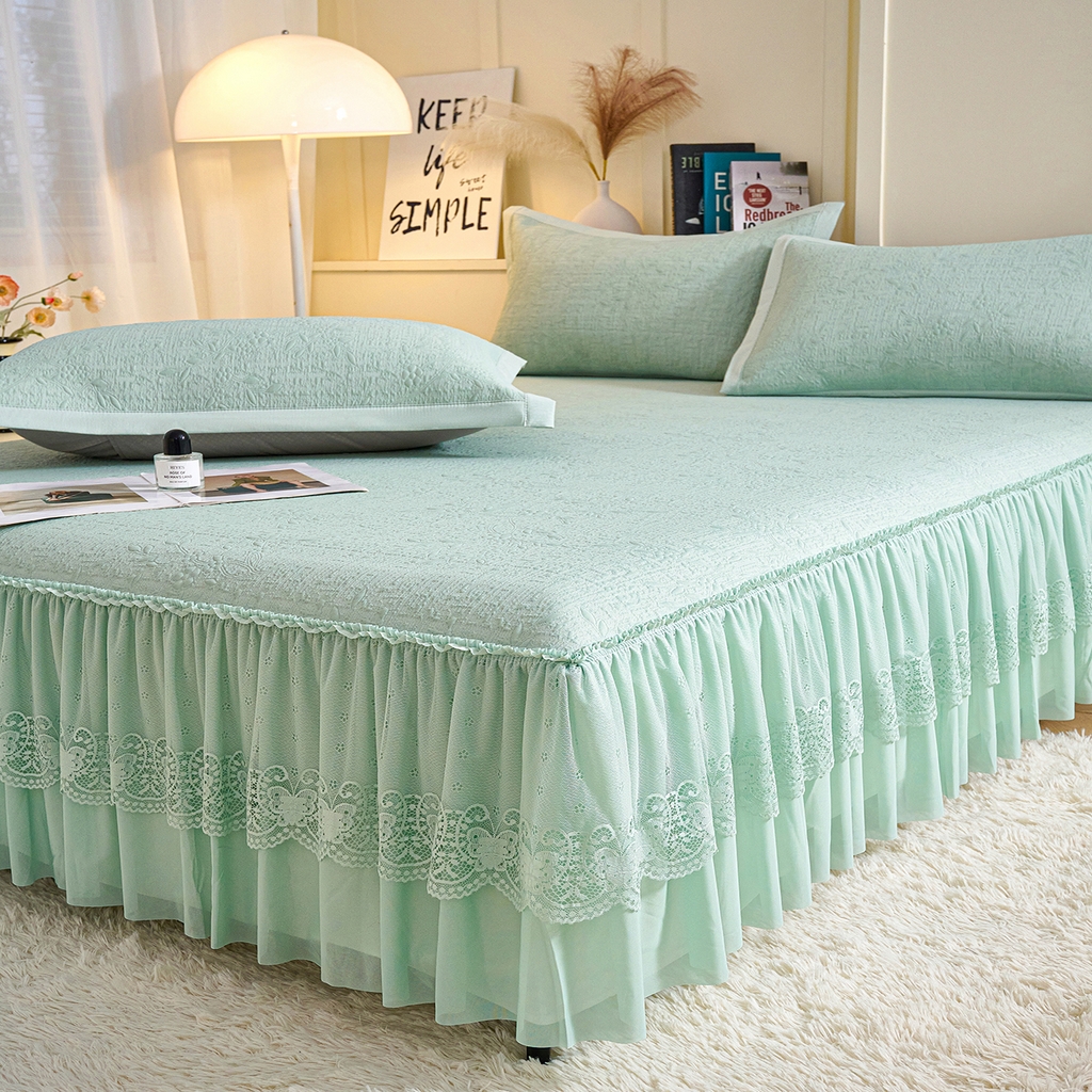 91家纺网 家纺一手货源 找家纺 青雅席业 2026新款A类凉感豆豆席凉席席子-床裙款 床裙款-唯美-绿