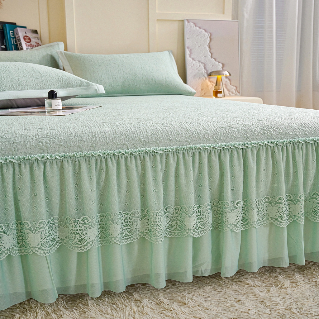 91家纺网 家纺一手货源 找家纺 青雅席业 2026新款A类凉感豆豆席凉席席子-床裙款 床裙款-唯美-绿