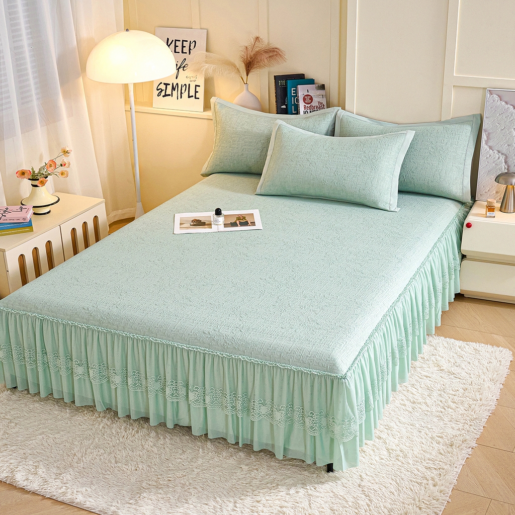 91家纺网 家纺一手货源 找家纺 青雅席业 2026新款A类凉感豆豆席凉席席子-床裙款 床裙款-唯美-绿