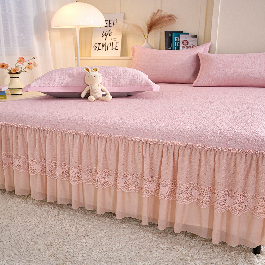 91家纺网 家纺一手货源 找家纺 青雅席业 2026新款A类凉感豆豆席凉席席子-床裙款 床裙款-唯美-粉