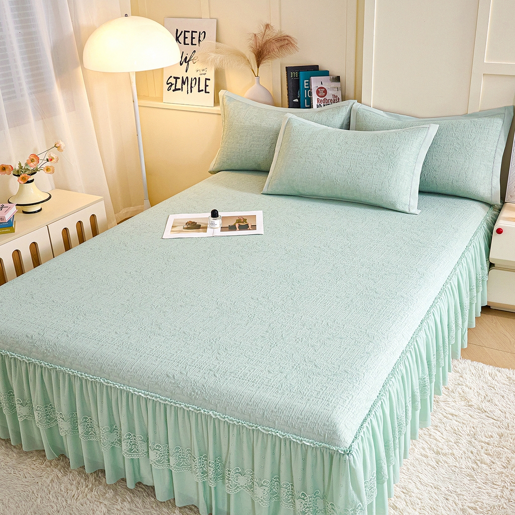 91家纺网 家纺一手货源 找家纺 青雅席业 2026新款A类凉感豆豆席凉席席子-床裙款 床裙款-唯美-绿