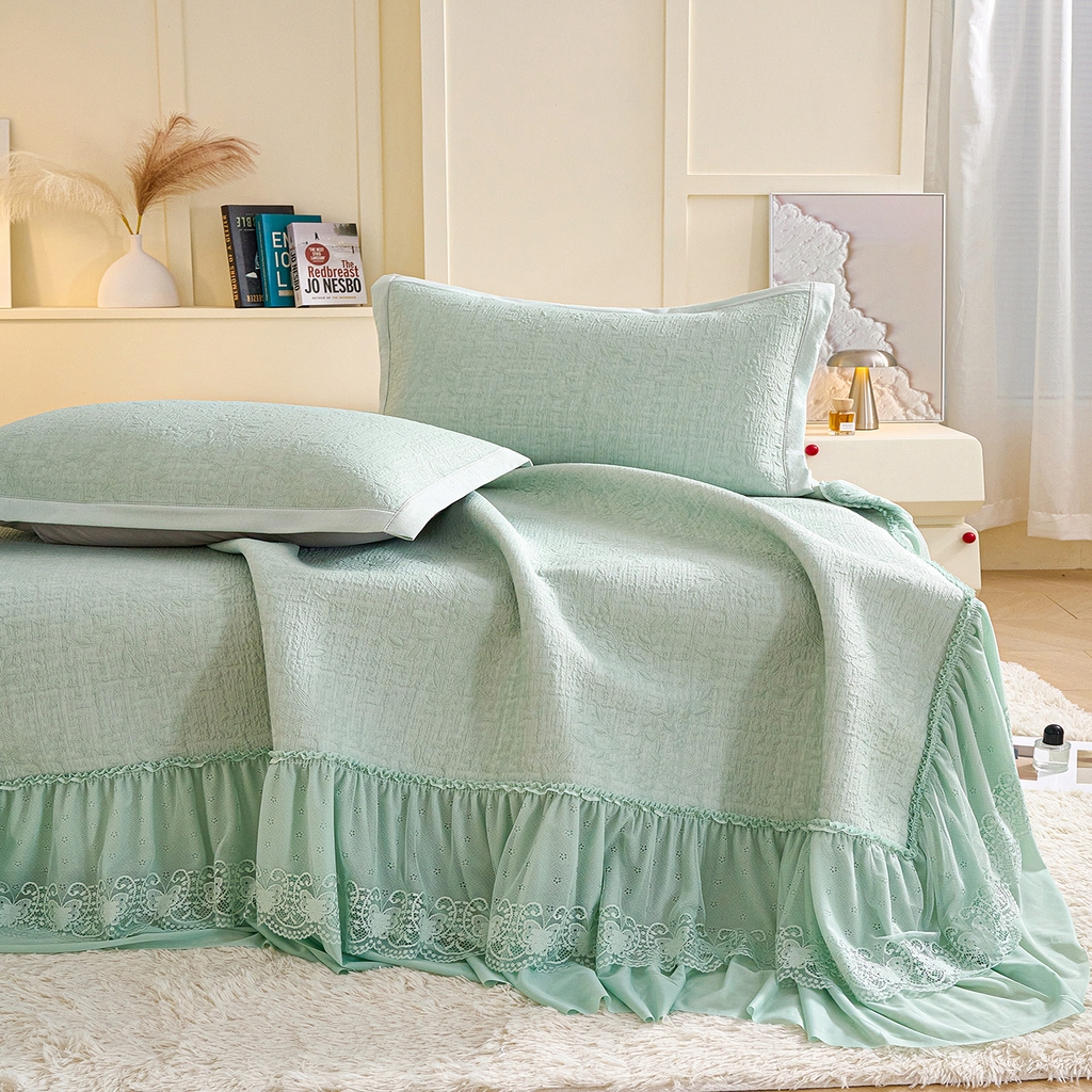 91家纺网 家纺一手货源 找家纺 青雅席业 2026新款A类凉感豆豆席凉席席子-床裙款 床裙款-唯美-绿