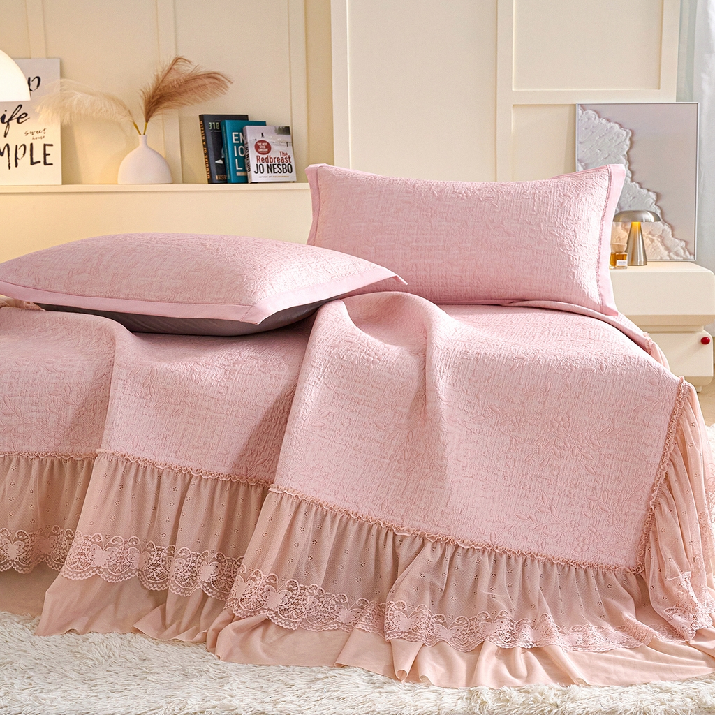 91家纺网 家纺一手货源 找家纺 青雅席业 2026新款A类凉感豆豆席凉席席子-床裙款 床裙款-唯美-粉