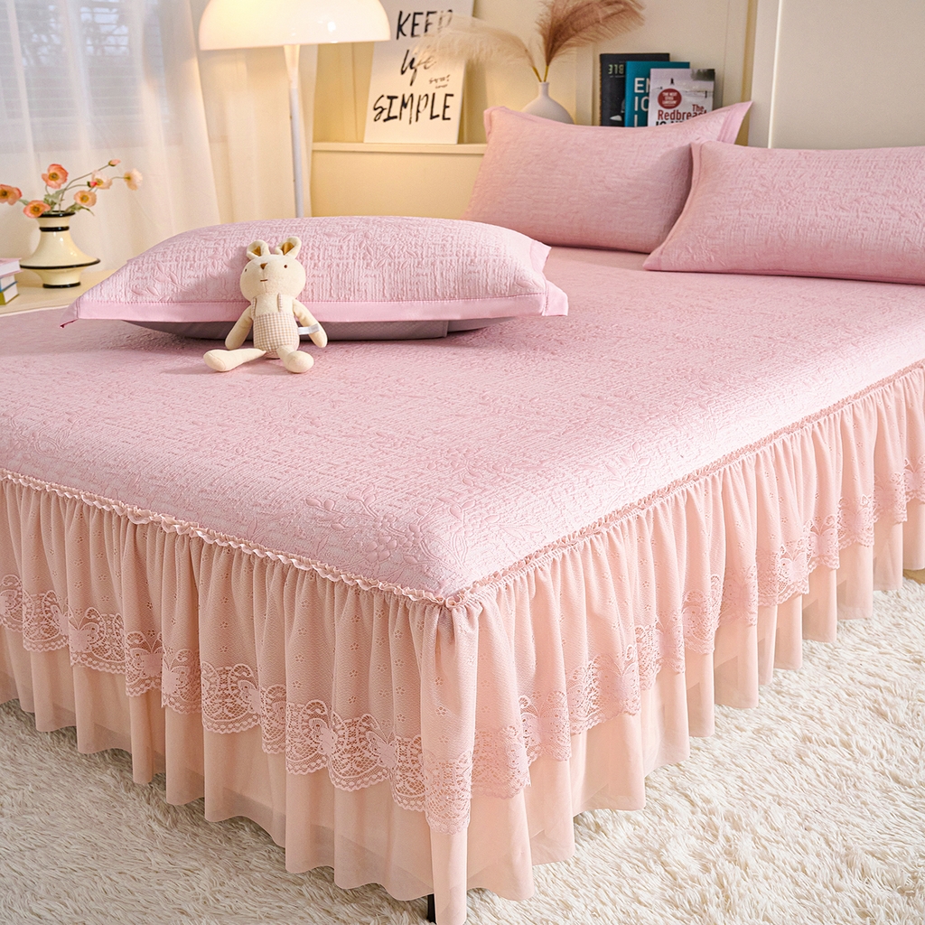 91家纺网 家纺一手货源 找家纺 青雅席业 2026新款A类凉感豆豆席凉席席子-床裙款 床裙款-唯美-粉