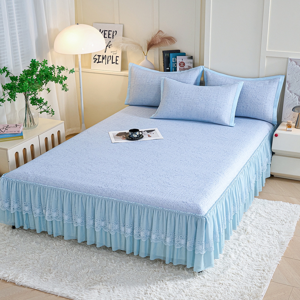 91家纺网 家纺一手货源 找家纺 青雅席业 2026新款A类凉感豆豆席凉席席子-床裙款 床裙款-唯美-蓝