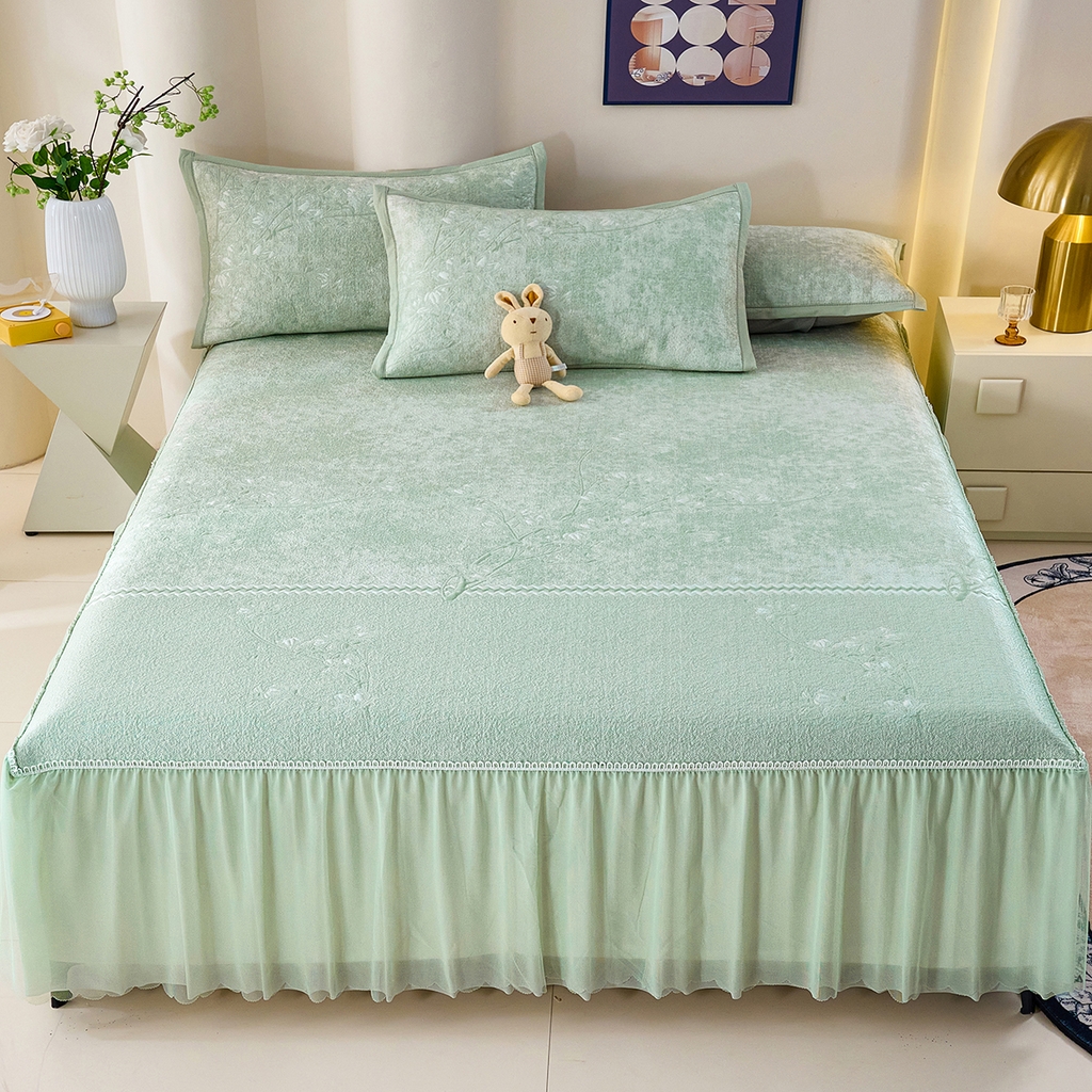 青雅席业 2026新款A类凉感豆豆席凉席席子-床裙款 床裙款-花枝招展-绿