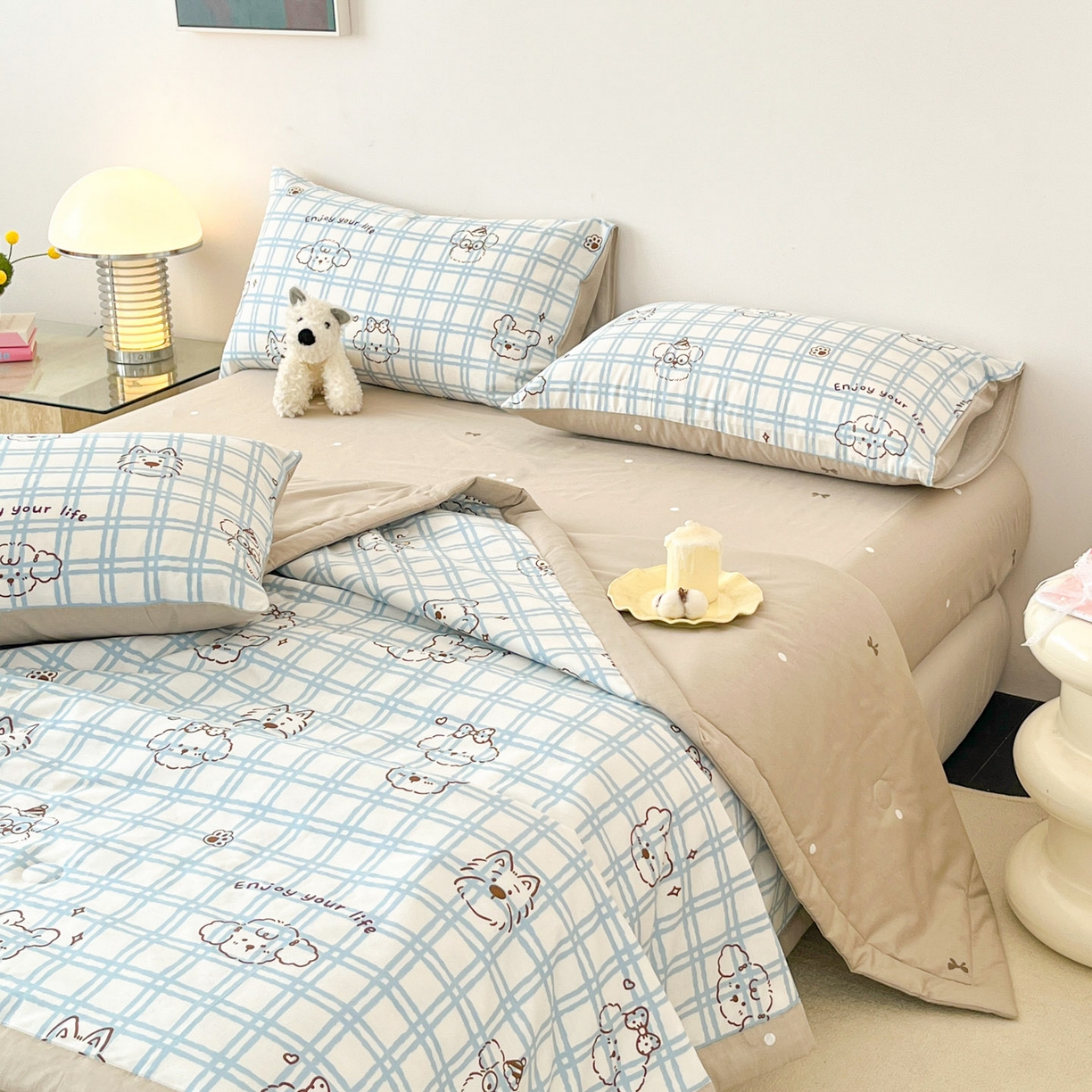 91家纺网 家纺一手货源 找家纺 一加一 2026新款全棉新疆棉花夏被夏凉被空调被四件套-棉语清夏 云朵狗