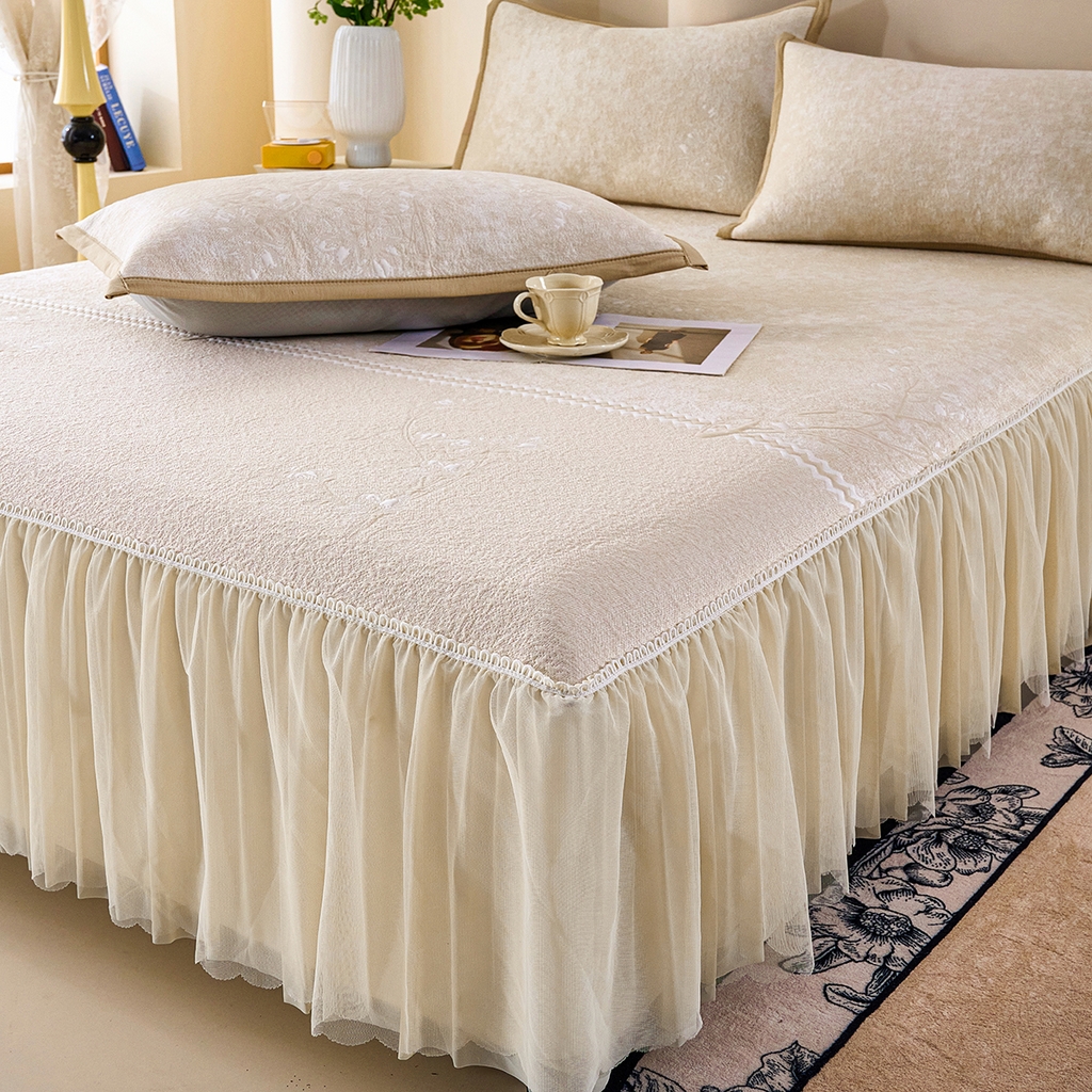 91家纺网 家纺一手货源 找家纺 青雅席业 2026新款A类凉感豆豆席凉席席子-床裙款 床裙款-花枝招展-米