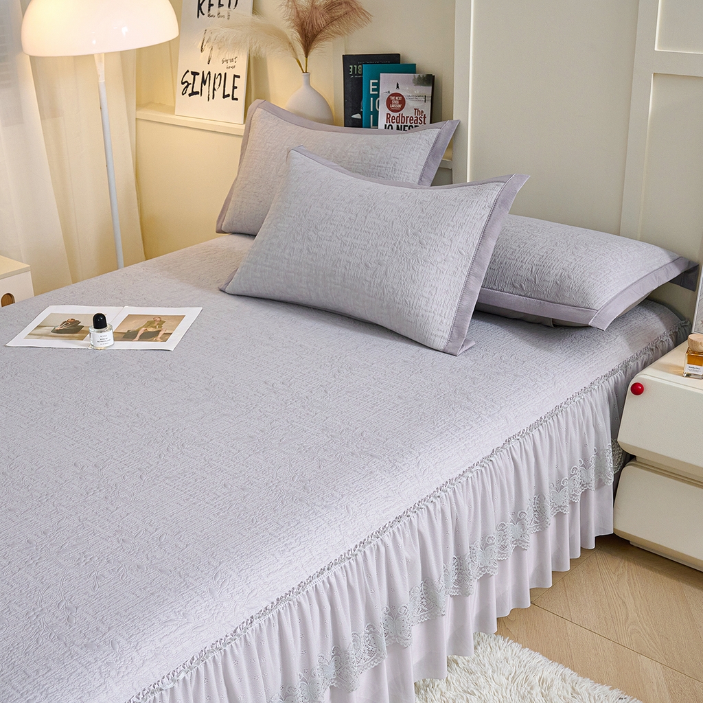 91家纺网 家纺一手货源 找家纺 青雅席业 2026新款A类凉感豆豆席凉席席子-床裙款 床裙款-唯美-灰