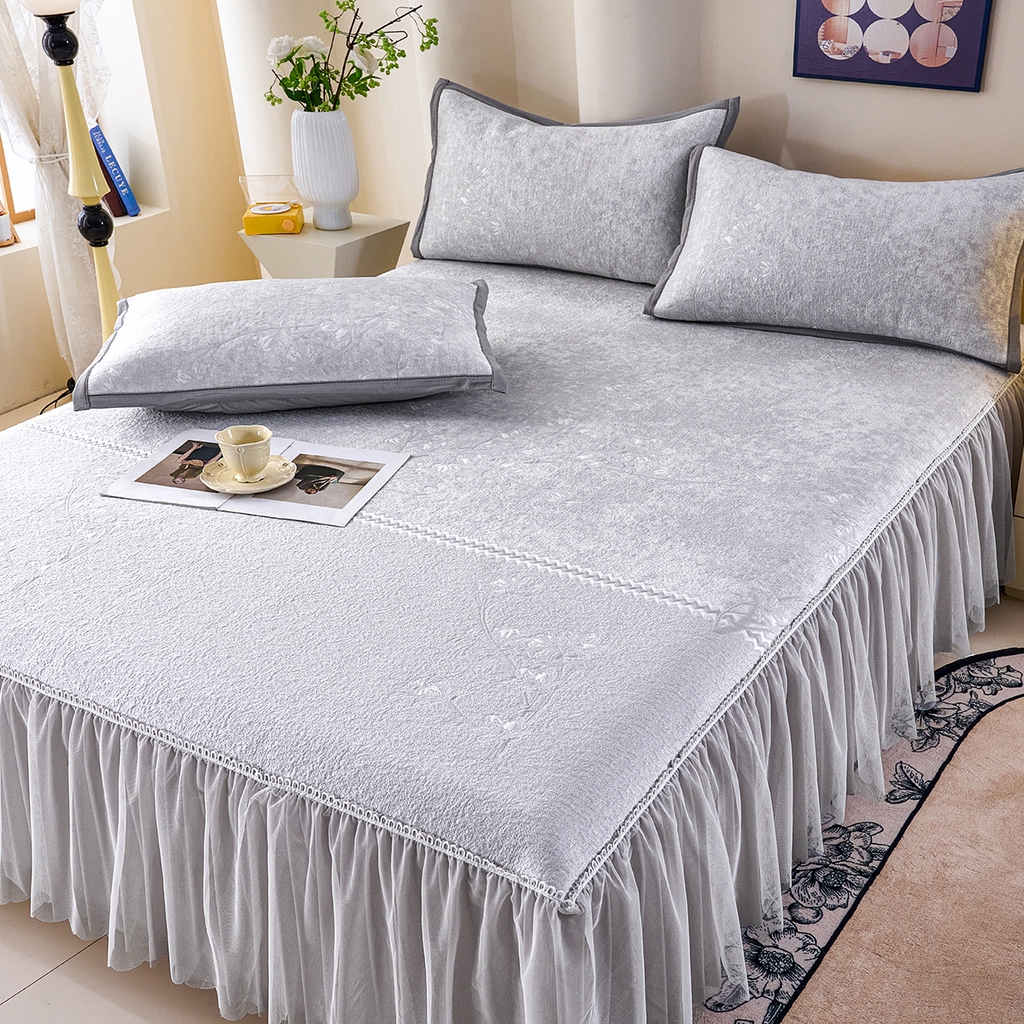 91家纺网 家纺一手货源 找家纺 青雅席业 2026新款A类凉感豆豆席凉席席子-床裙款 床裙款-花枝招展-灰