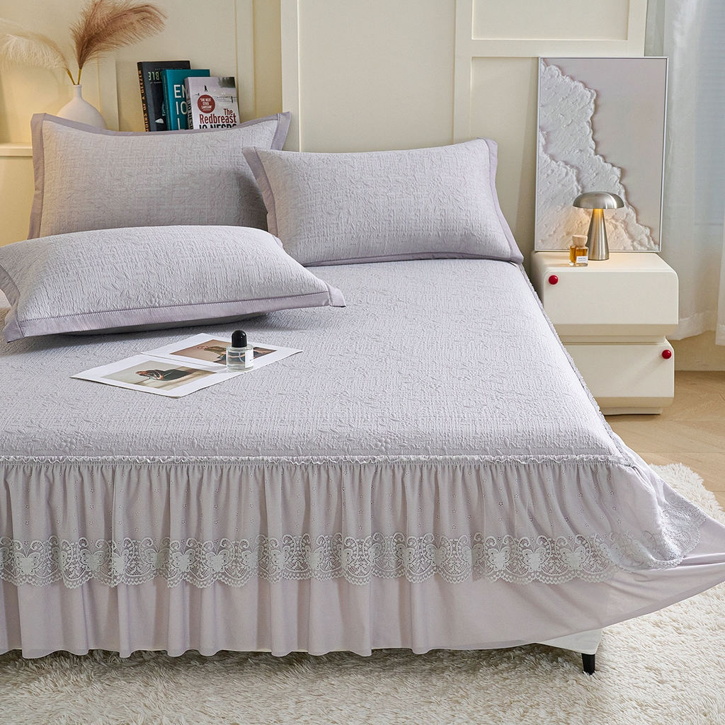 91家纺网 家纺一手货源 找家纺 青雅席业 2026新款A类凉感豆豆席凉席席子-床裙款 床裙款-唯美-灰