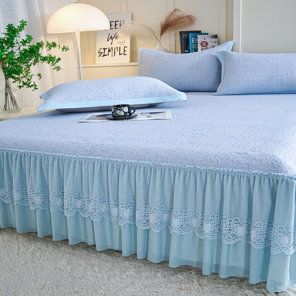 91家纺网 家纺一手货源 找家纺 青雅席业 2026新款A类凉感豆豆席凉席席子-床裙款 床裙款-唯美-蓝