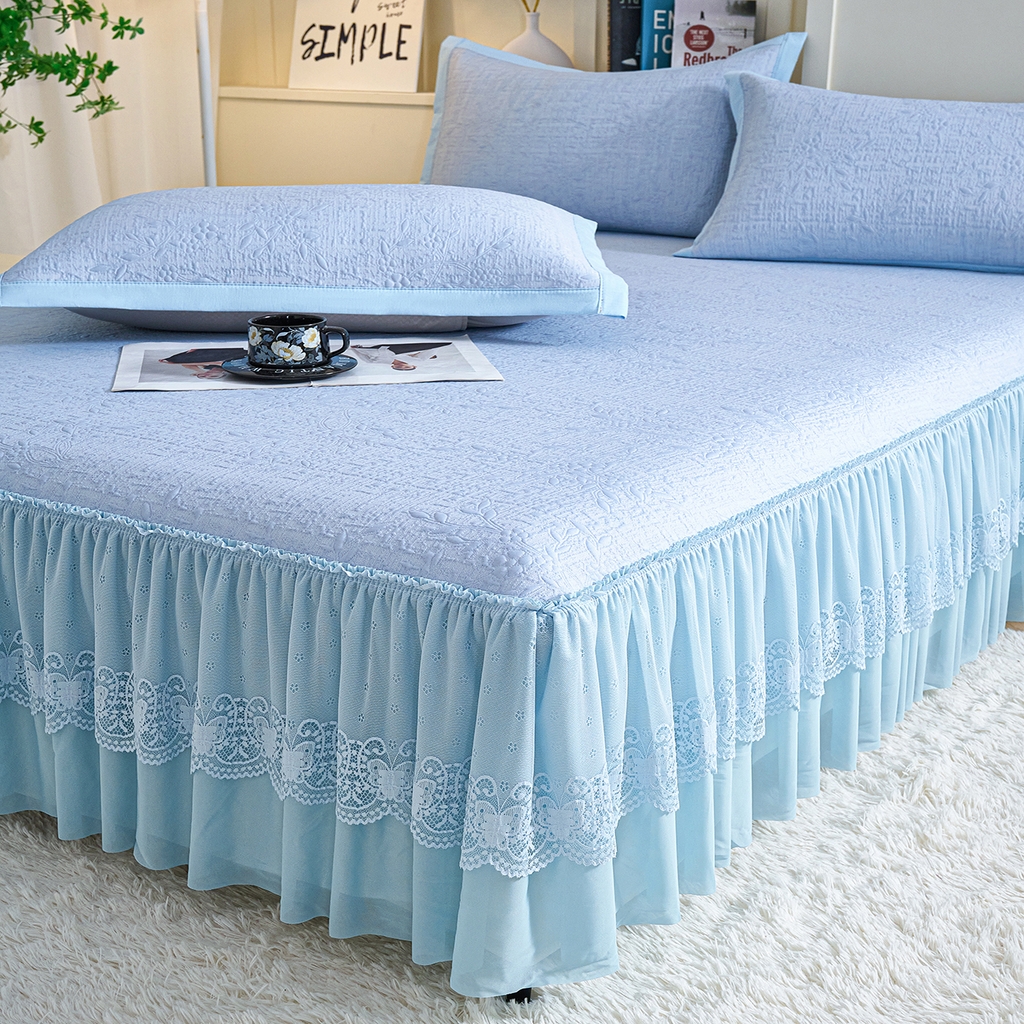 91家纺网 家纺一手货源 找家纺 青雅席业 2026新款A类凉感豆豆席凉席席子-床裙款 床裙款-唯美-蓝