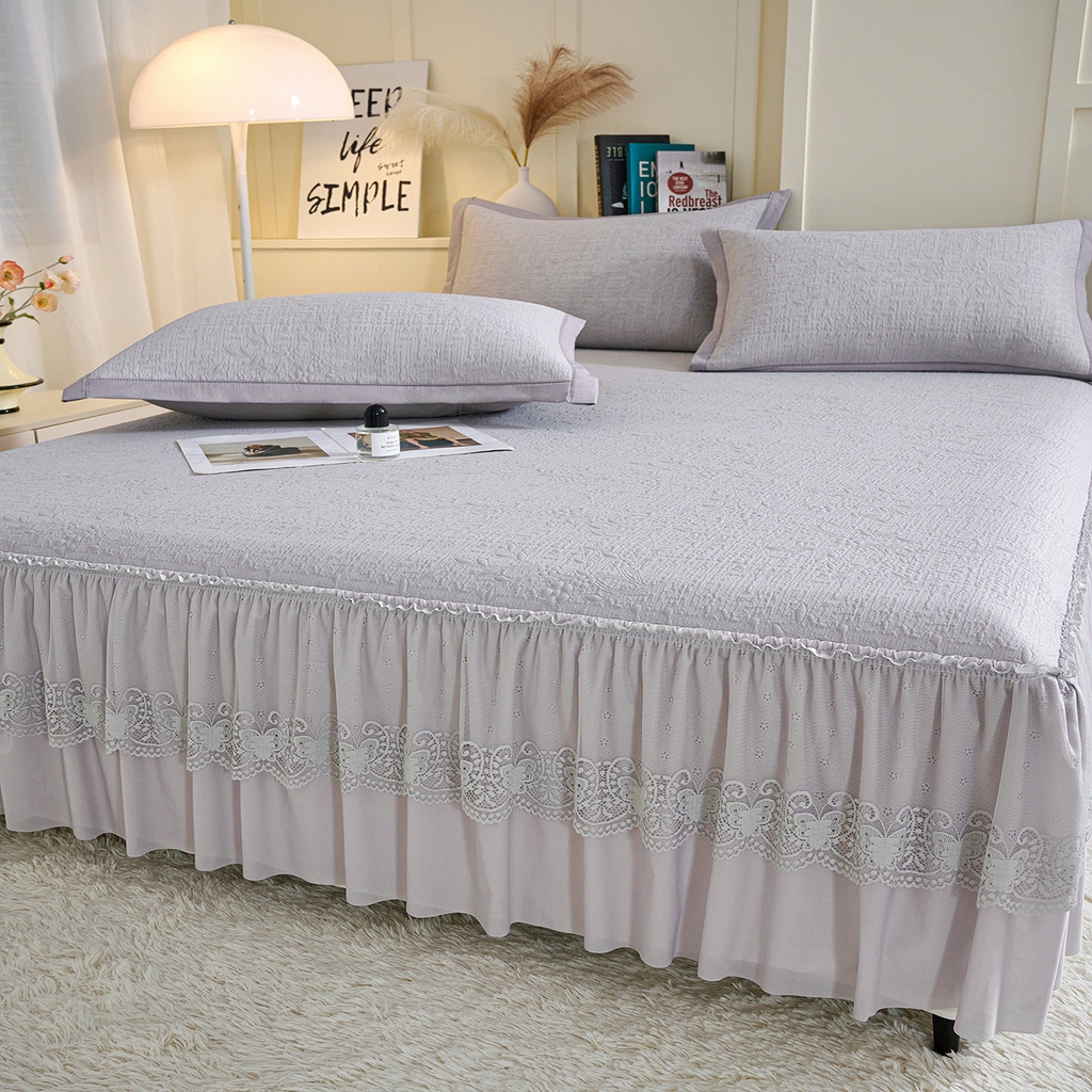 91家纺网 家纺一手货源 找家纺 青雅席业 2026新款A类凉感豆豆席凉席席子-床裙款 床裙款-唯美-灰