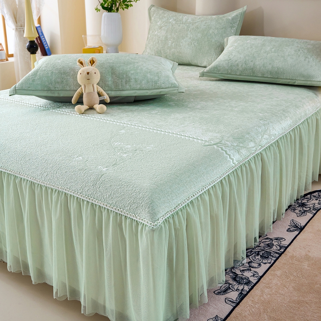 91家纺网 家纺一手货源 找家纺 青雅席业 2026新款A类凉感豆豆席凉席席子-床裙款 床裙款-花枝招展-绿