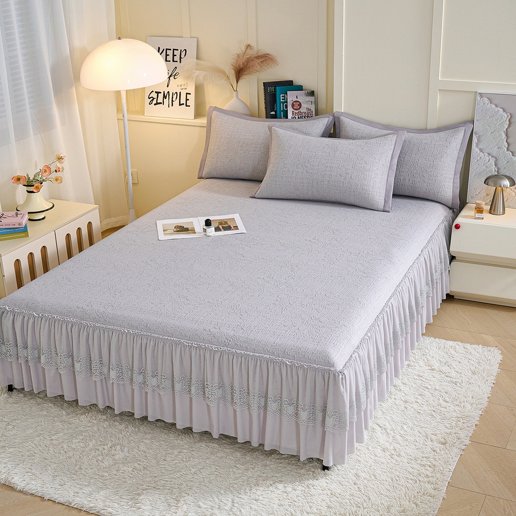 91家纺网 家纺一手货源 找家纺 青雅席业 2026新款A类凉感豆豆席凉席席子-床裙款 床裙款-唯美-灰