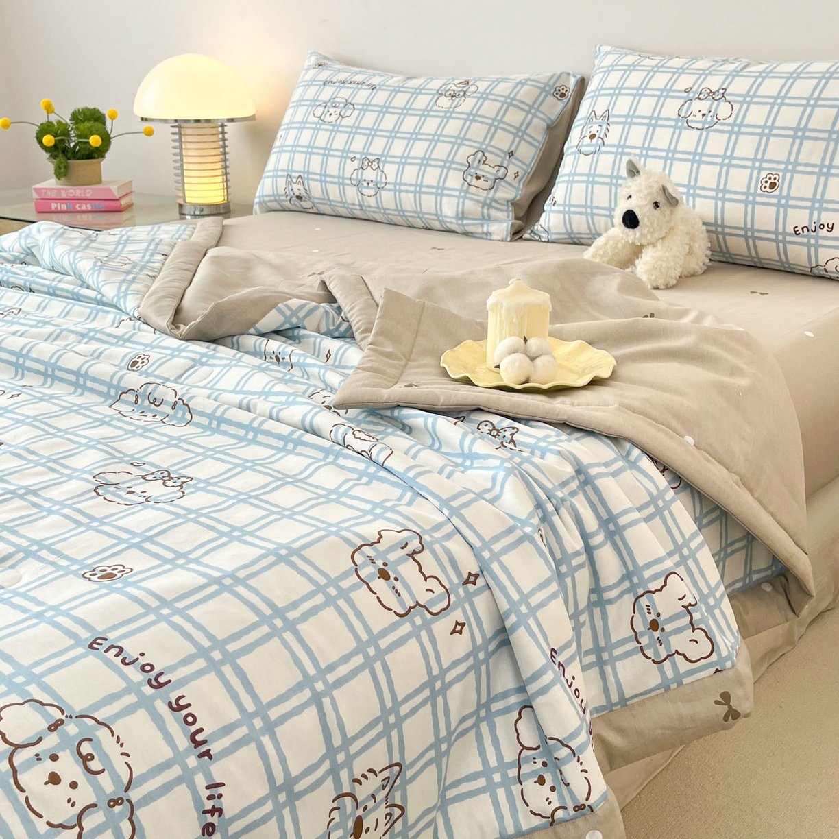 91家纺网 家纺一手货源 找家纺 一加一 2026新款全棉新疆棉花夏被夏凉被空调被四件套-棉语清夏 云朵狗