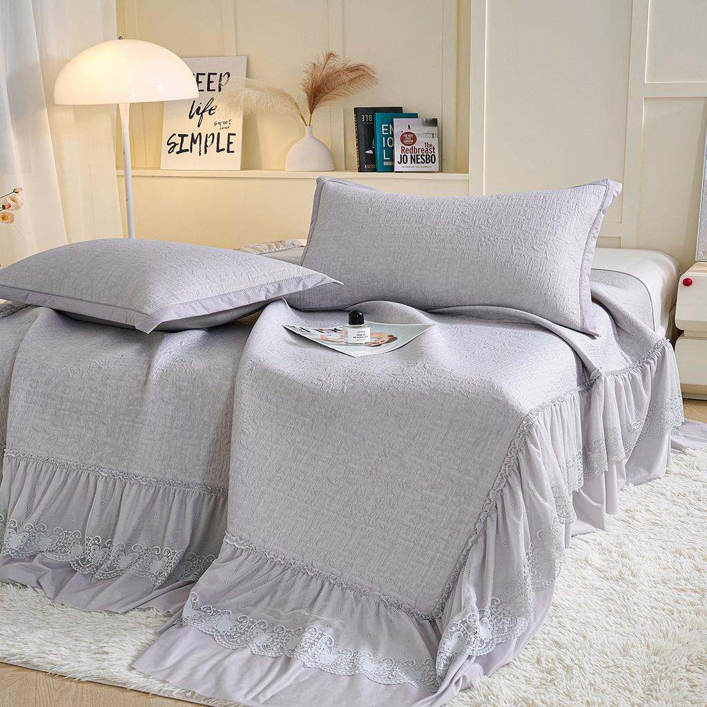 91家纺网 家纺一手货源 找家纺 青雅席业 2026新款A类凉感豆豆席凉席席子-床裙款 床裙款-唯美-灰