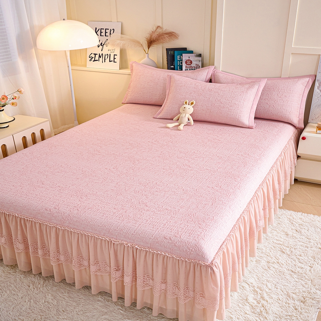 91家纺网 家纺一手货源 找家纺 青雅席业 2026新款A类凉感豆豆席凉席席子-床裙款 床裙款-唯美-粉