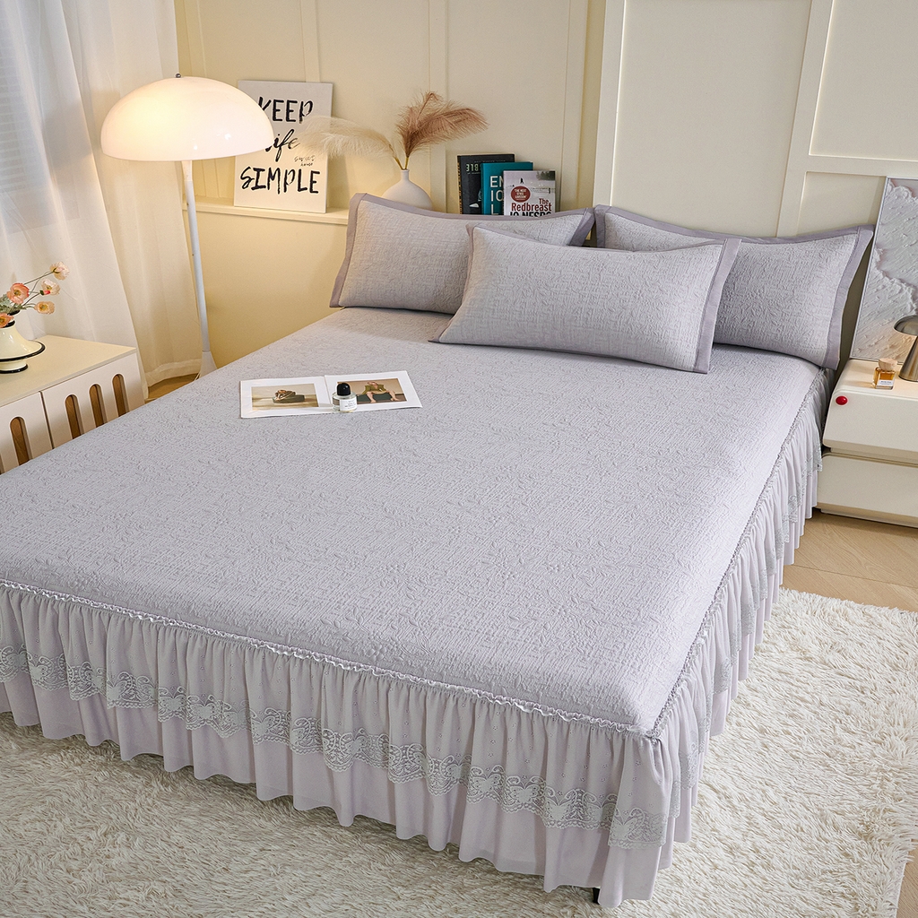 91家纺网 家纺一手货源 找家纺 青雅席业 2026新款A类凉感豆豆席凉席席子-床裙款 床裙款-唯美-灰