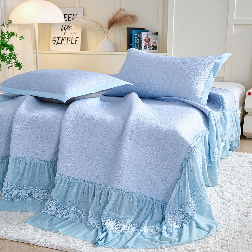 91家纺网 家纺一手货源 找家纺 青雅席业 2026新款A类凉感豆豆席凉席席子-床裙款 床裙款-唯美-蓝